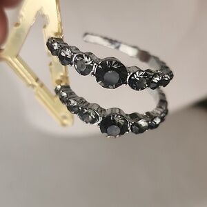 Silver with Smokey Grey Crystal Stones Hoop Earrings